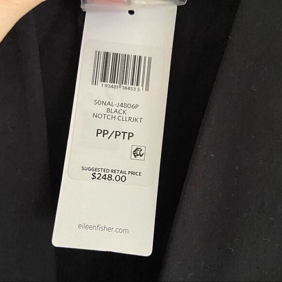Eileen Fisher Black Organic Cotton Poplin Stretch Blazer Size Small Petite NWT - Picture 7 of 9